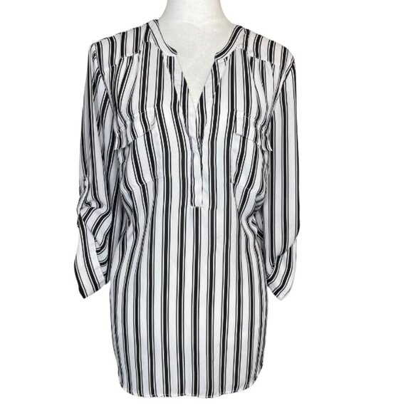 torrid Women's Striped Blouse Top Pockets Roll-Tab Sleeve Size XL Office Career - Picture 1 of 7